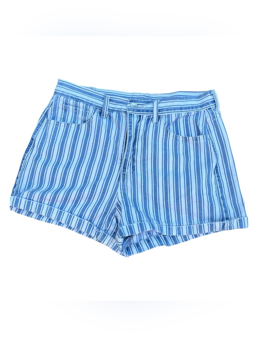 American Eagle Mom Short Striped Cotton White and Blue Jean Shorts Sz 6